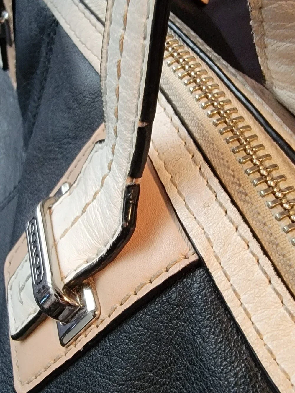 Coach Black Leather Satchel with Tan Trim and Handles